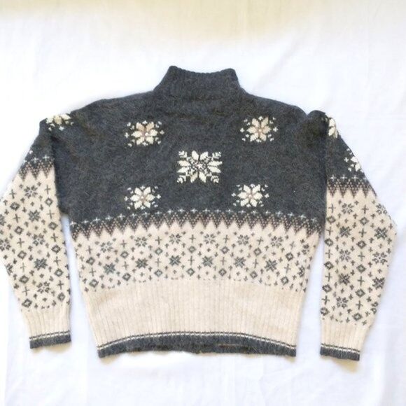 Valerie Stevens L Lambswool Angora Full Zip Cardigan Snowflake Fair Isle Holiday - Picture 8 of 16